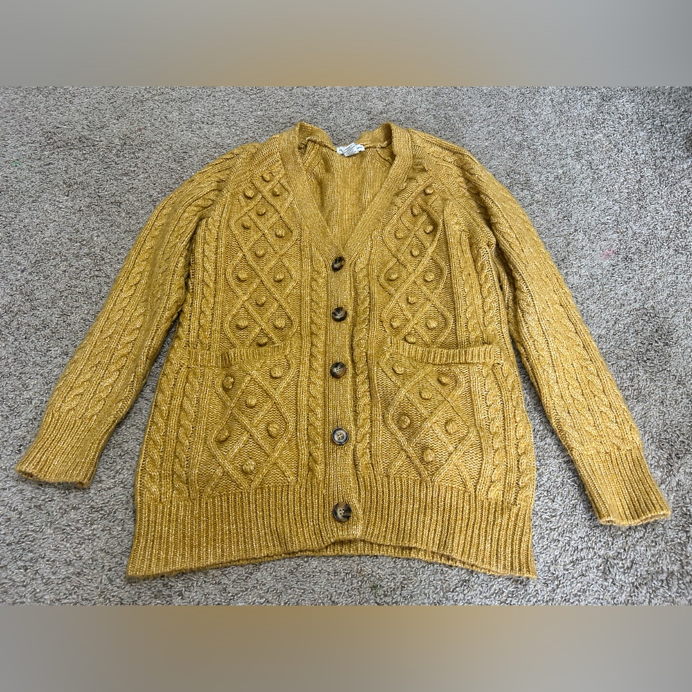 cupcakes & cashmere Mustard Cable Knit Button-Front Cardigan Women's Size Medium